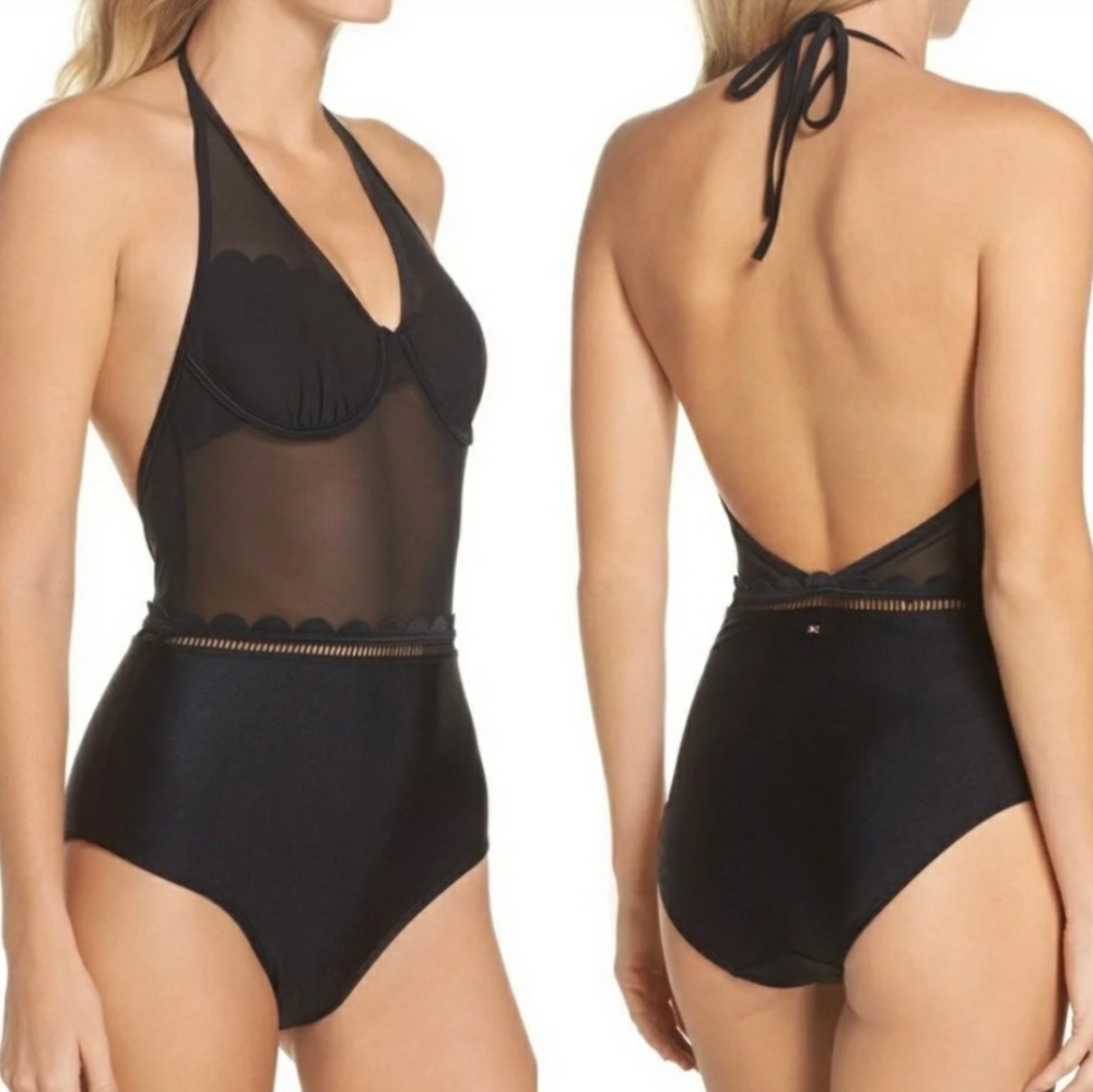 Ted Baker London Scallop Mesh One Piece  Bathing Suit